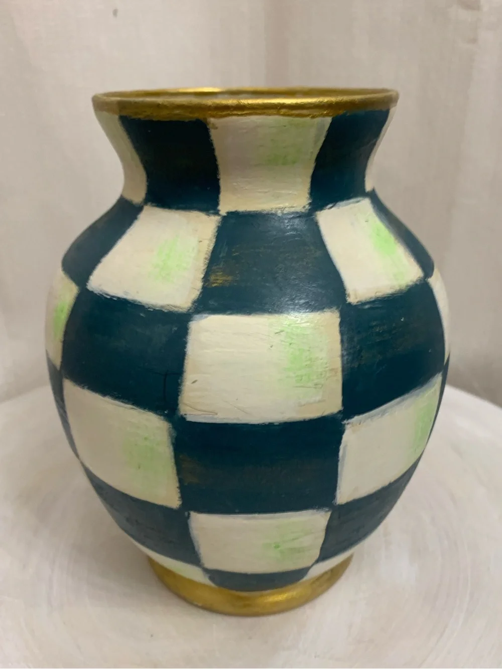 Royal Check Vase Hand Painted Inspired by Vintage  Mackenzie Childs